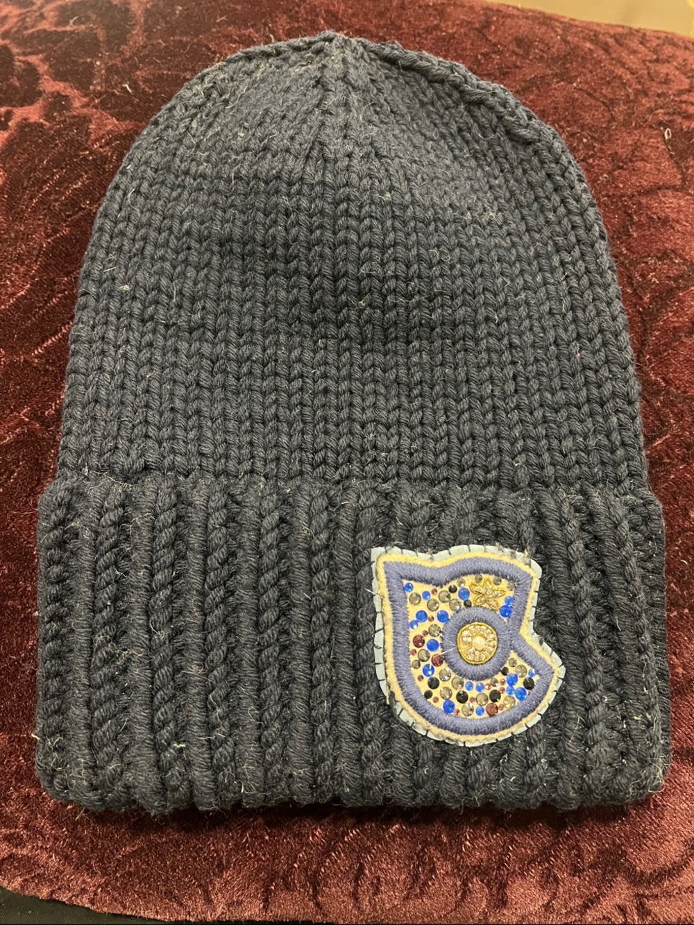 Kids Navy Knit Beanie with Decorative Patch